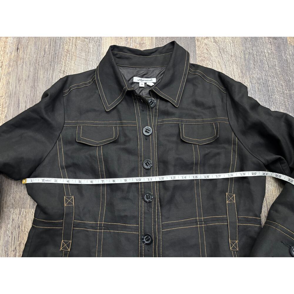 Appraisal‎ Womens Black Linen Blend Contrast Stitch Button Front Jacket Size 14 - Picture 4 of 6